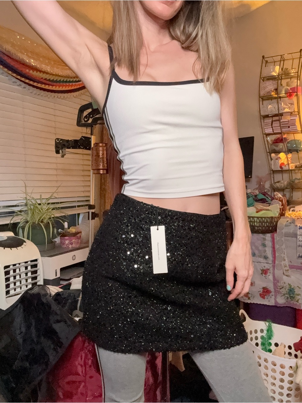 Commense Black Sequin Mini Skirt